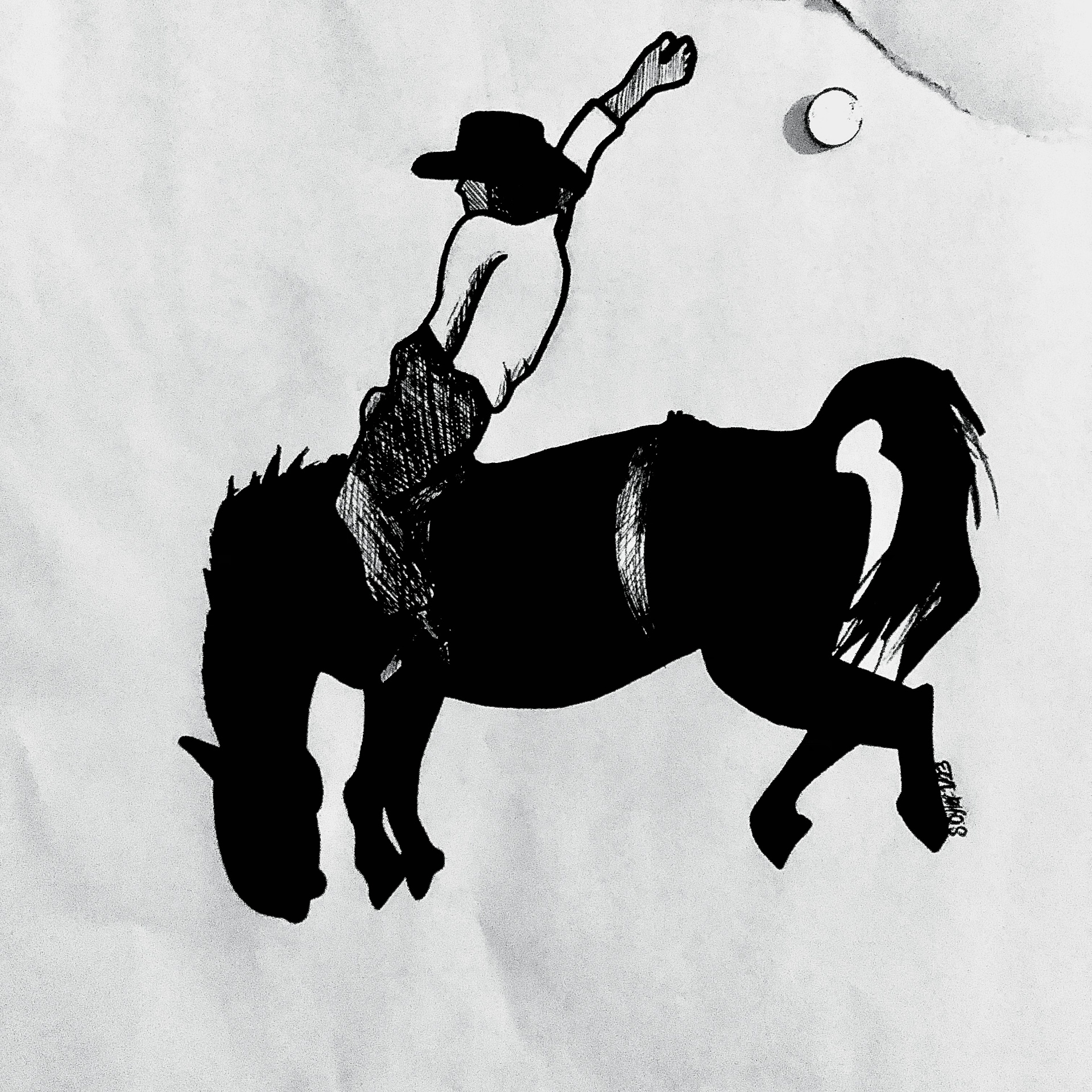 Moonlit Rider, ink drawing by Samantha Oyler