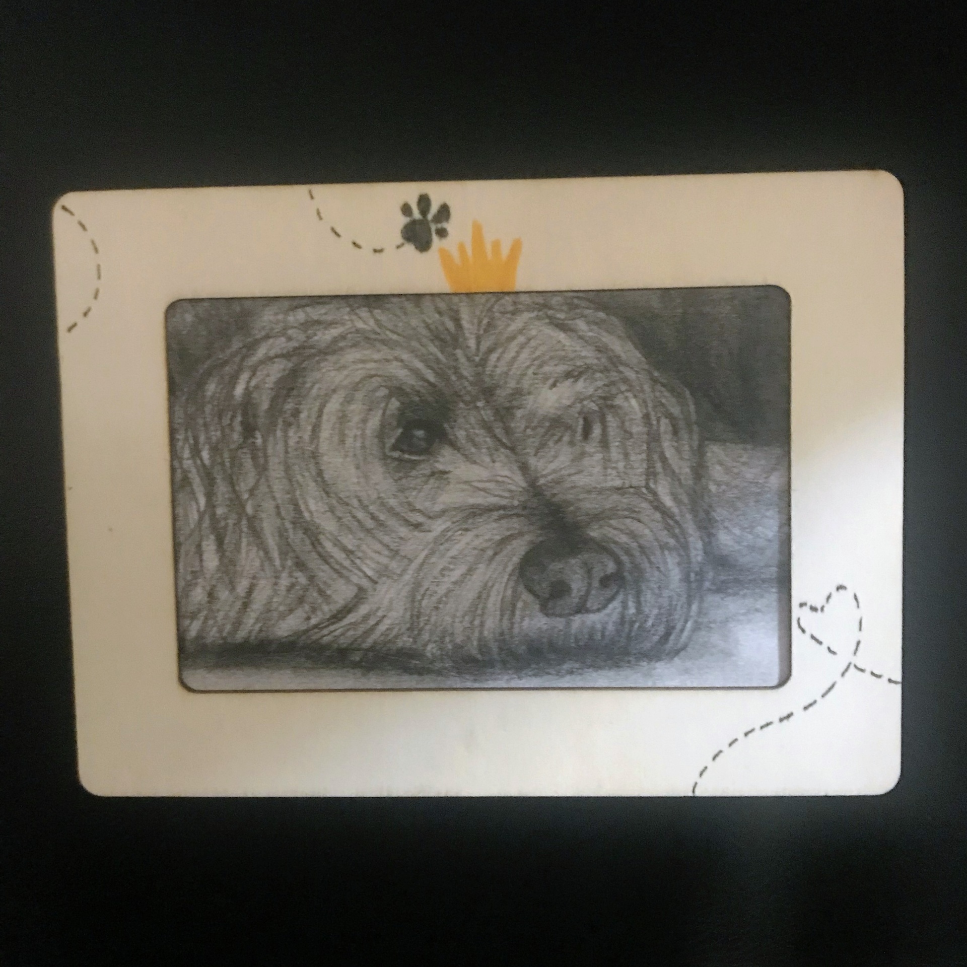 Framed Dog Portrait, pencil portrait by Samantha Oyler