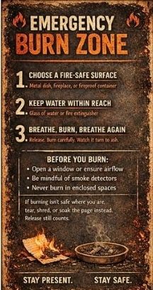 Emergency Burn Zone safety card